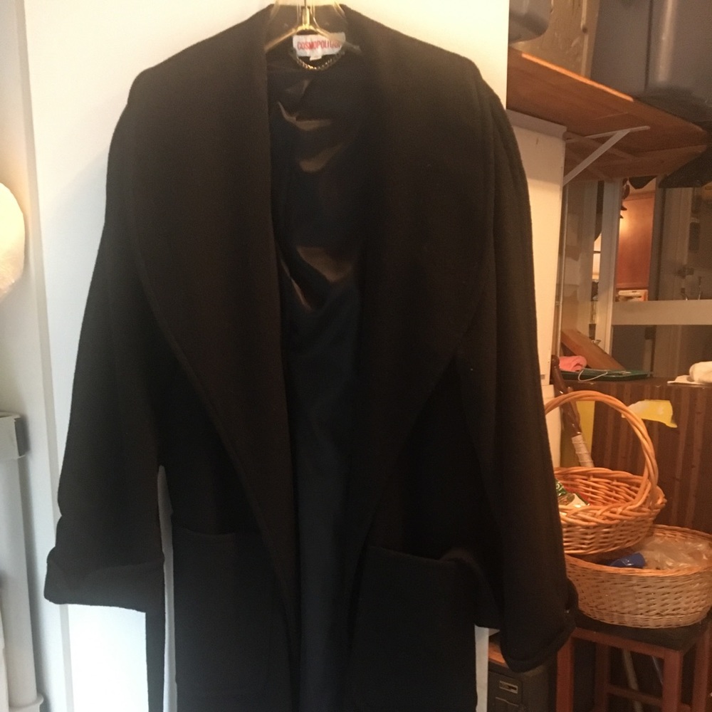 Long black trench wrap coat